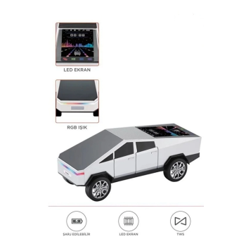 D68 Cyber Model Araba Tasarımlı Bluetooth Hoparlör 15w Güçlü Ses Rgb Led /tws/usb Beyaz -