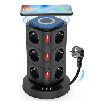 Termal Akım Korumalı Isıya Dayanıklı 3 Usb 12 Priz Ve Kablosuz Kablosuz Şarj 2.4 Amper Kablolu Priz -