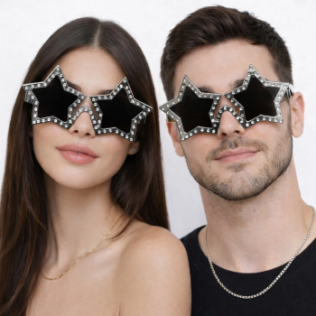 Gümüş Renk Disko Yıldızı Retro Parti Gözlüğü 16x7 Cm -