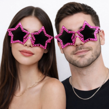 Fuşya Renk Disko Yıldızı Retro Parti Gözlüğü 16x7 Cm -