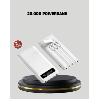 20.000 mAh 4 Çıkışlı LED Göstergeli Hızlı Şarj Powerbank -
