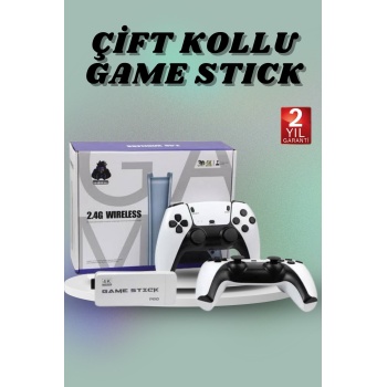 Çift Oyun Kollu 4K HD Ekran Nostaljik 20.000 Oyunlu Beyaz Game Stick -