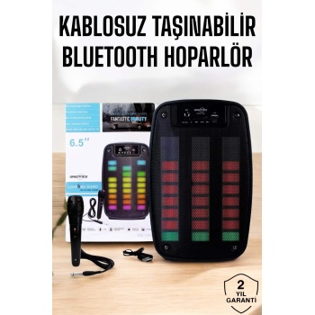 Kablosuz Bluetooth Hoparlör Taşınabilir 6.5 inç LED Işık Kareoke -