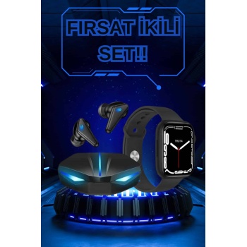 Yeni Nesil Akıllı Saat ve Kablosuz Kulaklık Kampanyası İkili Set Bluetooth Bağlantılı -