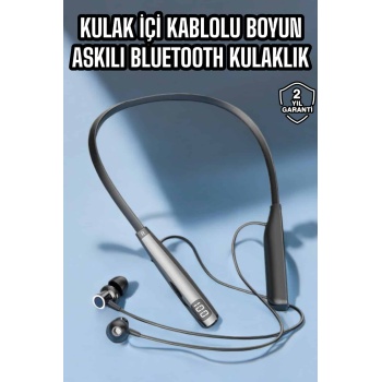 Boyun Askılı Bluetooth Kulaklık Uzun Şarj Süreli Dijital Göstergeli Kablolu -