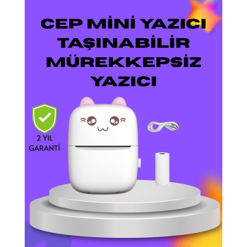Kablosuz Mini Cep Yazıcısı Bluetooth Destekli 1200mAh Bataryalı -