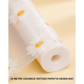 10 Metre Papatya Desenli Kaymaz Dolap ve Çekmece İçi Mat -