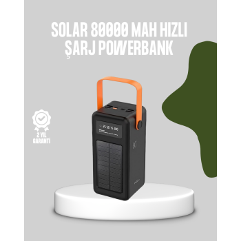 80000 mAh Solar Powerbank Göstergeli Fenerli Hızlı Şarj Taşınabilir Şarj Cihazı -