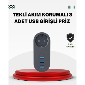Akım Korumalı USB’li Priz – Güçlü 2500W, Isı ve Çocuk Koruması -