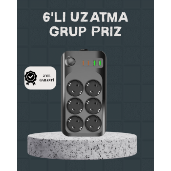 Termal Akım Korumalı 6’lı Uzatma Priz USB Type-C Hızlı Şarj 2500W -