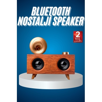 Bluetooth Nostalji Speaker Radyo Gramofon Ahşap Renk Vintage -