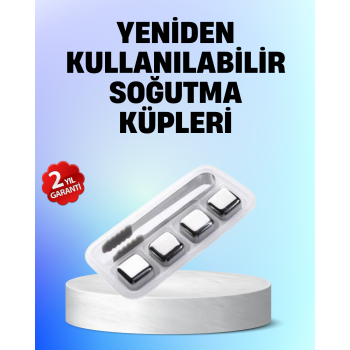 Yeniden Kullanılabilir 304 Çelik Metal Buz Küpleri 4lü Set -