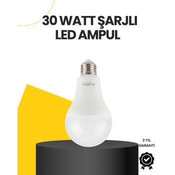 Yüksek Işık Güçlü Şarjlı LED Ampul E27 30W Enerji Tasarruflu -