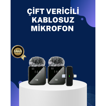 2in1 Kablosuz Yaka Mikrofonu iOS ve Android Uyumlu -