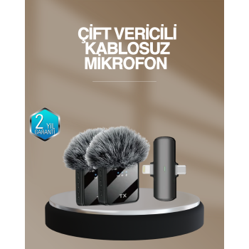 2’li Kablosuz Yaka Mikrofonu Type-C ve Lightning Uyumlu Profesyonel Set -