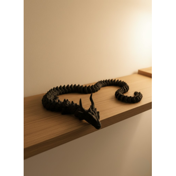 Hareketli Siyah Ejderha Figür Uzun Gövdeli Fantastik Masa ve Raf Dekoru -
