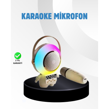 Renkli Işıklı Astronot Mini Bluetooth Speaker ve Karaoke Mikrofon -