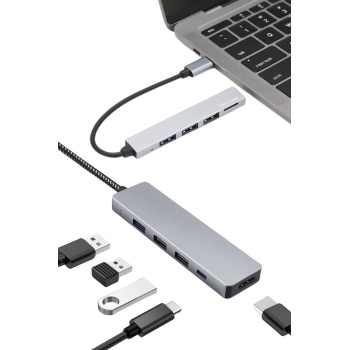 Macbook Pro/air Uyumlu USB Type-C 8 In 1 Hub Dönüştürücü Çevirici Çoklayıcı USB Hdmı Micro Sd 8 Girişli -