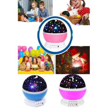 Renkli Yıldızlı Gökyüzü Projeksiyon Gece Lambası Pilli ve USB Kablolu -