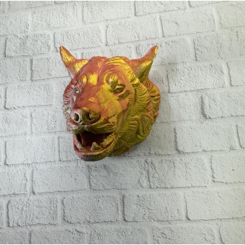 Altın Kaplama Görünümlü Kurt Duvar Süsü -