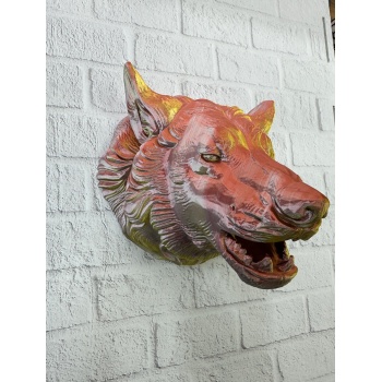 Dekoratif Altın Gold Kurt Duvar Heykeli Asılabilir Hediyelik 25x19 cm -