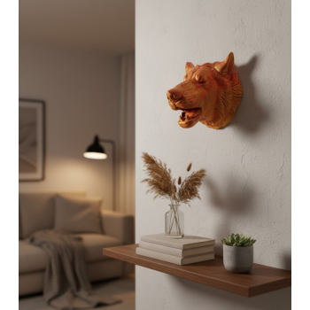 Gold Renk 3D Kurt Başı Duvar Dekoru -