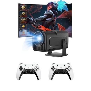 Çift Kollu Game Box Projeksiyon Cihazı Kumandalı Android Tv Dahili Hoparlör -