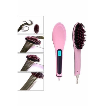 Elektrikli Saç Düzleştirici Tarak Saç Düzleştirici Fırça Sıkı Dişli Pembe -
