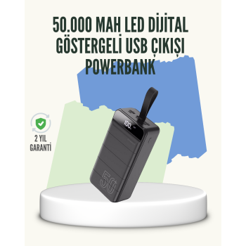 Yüksek Kapasiteli 50.000 mAh Powerbank – Type-C, Lightning ve Micro USB Uyumlu, Çoklu Cihaz Şarj Özellikli -