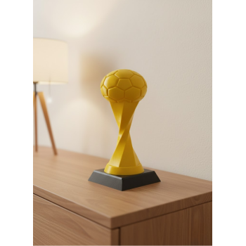 Futbol Toplu Sarı Kupa 21cm Masaüstü Dekor Ödül Figürü -