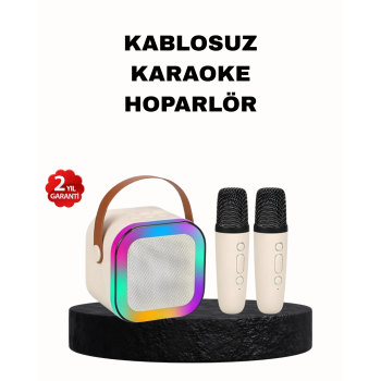 Karaoke Hoparlör Taşınabilir Çift Mikrofonlu ve LED Işıklı Bluetooth 5.0 -