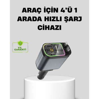 Araç Şarj Cihazı 66W 4 Portlu Hızlı Şarj ve LED Işıklı -