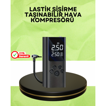 USB Şarjlı Taşınabilir Hava Kompresörü Dijital Ekranlı -