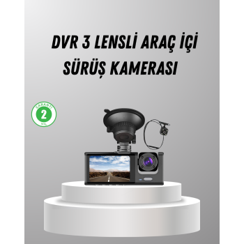 Üç Kameralı Araç DVR Full HD Gece Görüşlü ve 2 inç IPS Ekranlı -
