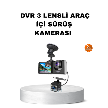 Üç Kameralı Araç İçi Kayıt Sistemi Full HD Gece Görüşlü ve G-Sensör Destekli -