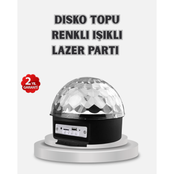 LED Disko Küresi Bluetooth Hoparlörlü Ritimle Senkronize Döner Işıklı -