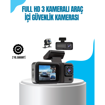 3 Kameralı Araç İçi Kayıt Cihazı 1080P Full HD Gece Görüşlü ve Wi-Fi Bağlantılı -