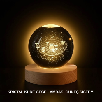 Ahşap Standlı LED Kristal Küre Lazer İşlemeli Dekoratif Obje -
