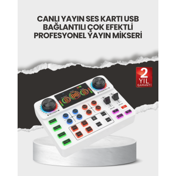 Çok Efektli Canlı Yayın Ses Mikseri USB ve Kablosuz Uyumlu -