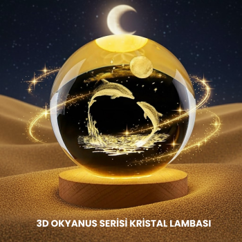 Yunus Temalı Kristal Küre USB Işıklı Ahşap Altlıklı Gece Lambası -