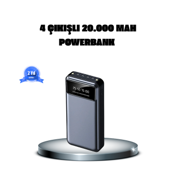Powerbank 20000 mAh 4 Çıkışlı Hızlı Şarjlı ve LED Göstergeli -