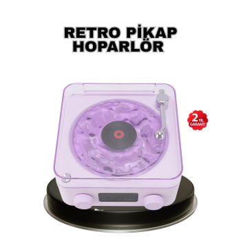 Projektör Işıklı Retro Hoparlör Bluetooth AUX USB Hafıza Kartlı 360° Sesli Şarjlı -