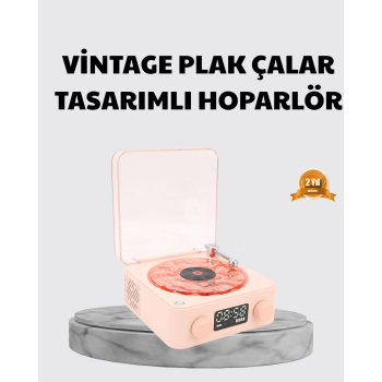 3-ü-1 Gece Işığı Bluetooth Hoparlör ve Dijital Saat Vintage Plak Çalar Tasarımlı -