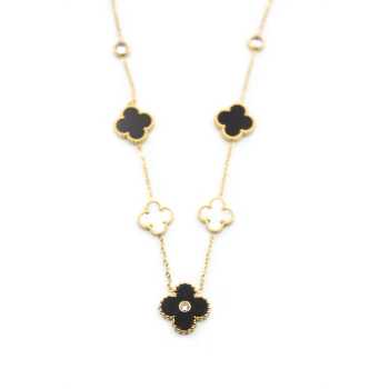 Taşlı Yonca Kolye - Altın