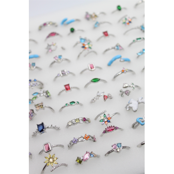 12li Karışık Prenses Yüzük Seti - Gümüş