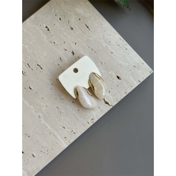 Taşlı Küpe - Krem