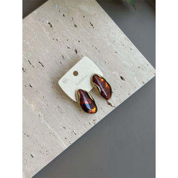 Taşlı Küpe - Kahverengi