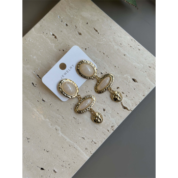 Taşlı Küpe - Krem