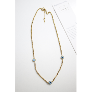 Nazar Boncuk Çelik Kolye - Altın