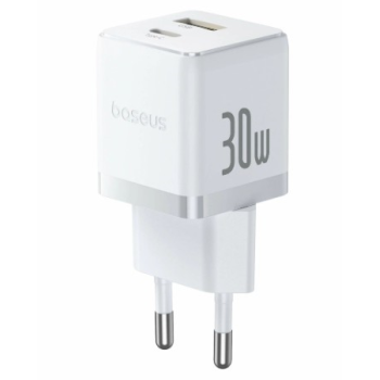 Baseus Palm Serisi EU Type-C Ve USB Portlu 30W Hızlı Şarj Adaptörü-Beyaz